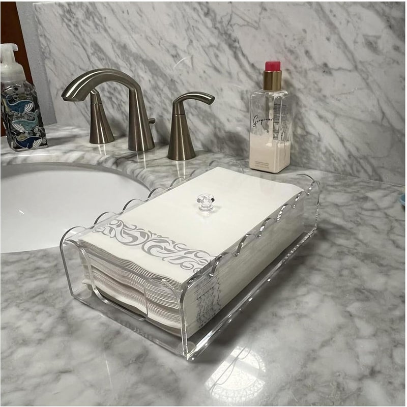 smartang Acrylic Napkin Holder with lid - Clear Scalloped Design,Napkin Holder for Bathroom,Guest Towels Disposable Hand Towel Holder for Weddings,Hotels Decor (9 * 5.1 * 2.4in) - Image 2